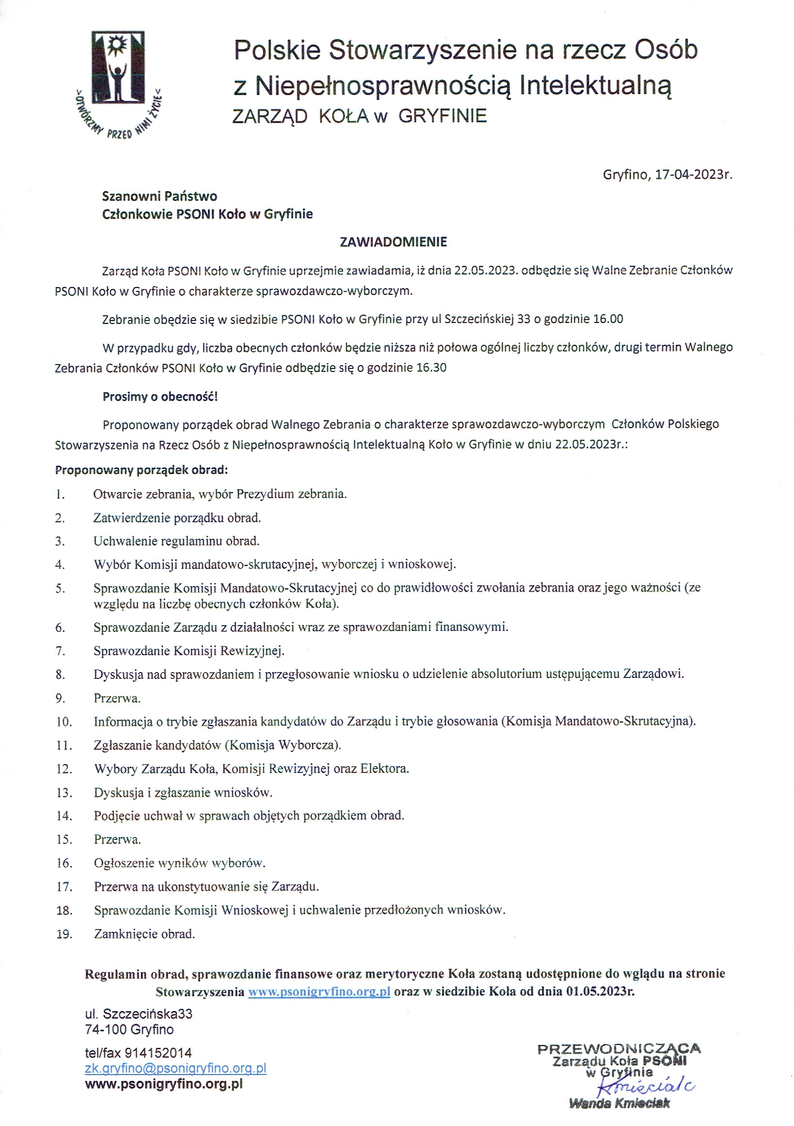 Zebranie Sprawozdawczo Wyborcze